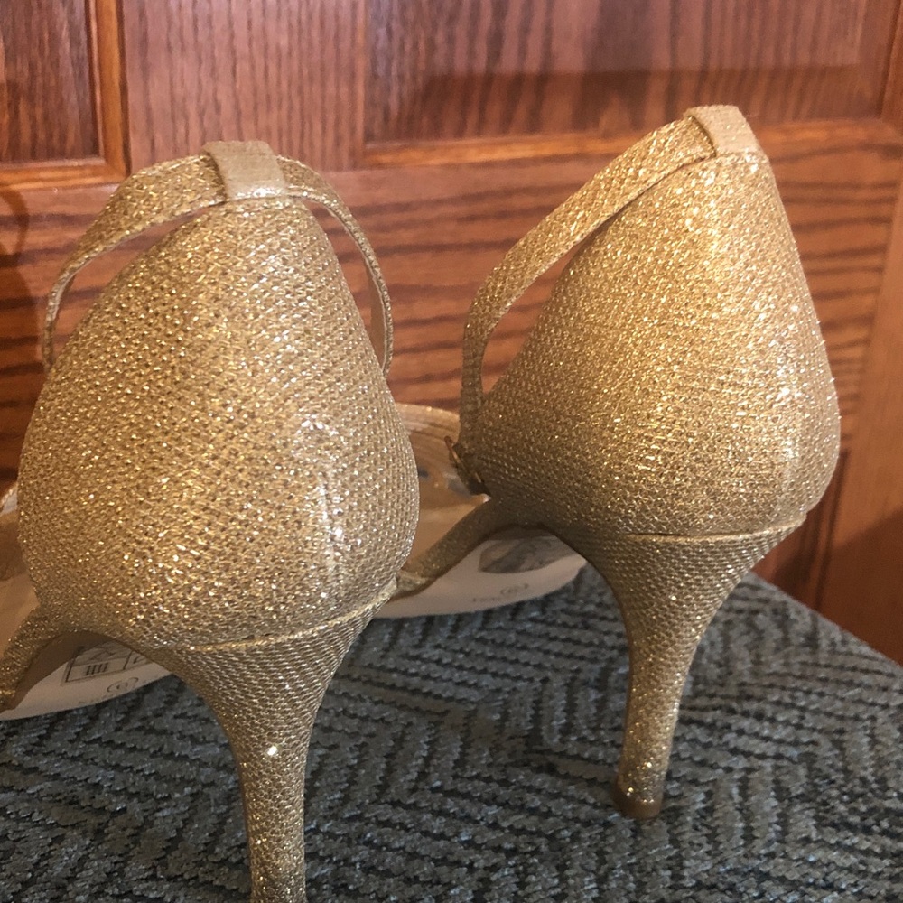 David's Bridal Sparkling Gold Strappy Heels - Picture 7 of 13